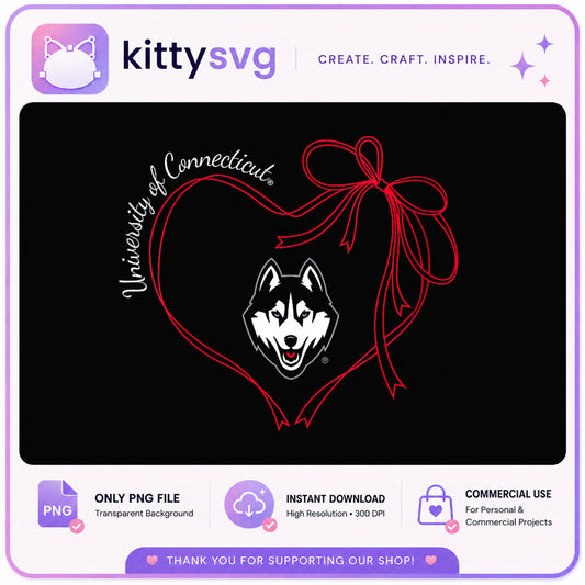 UConn Huskies Heart Bow PNG, University Of Connecticut PNG, Coquette PNG