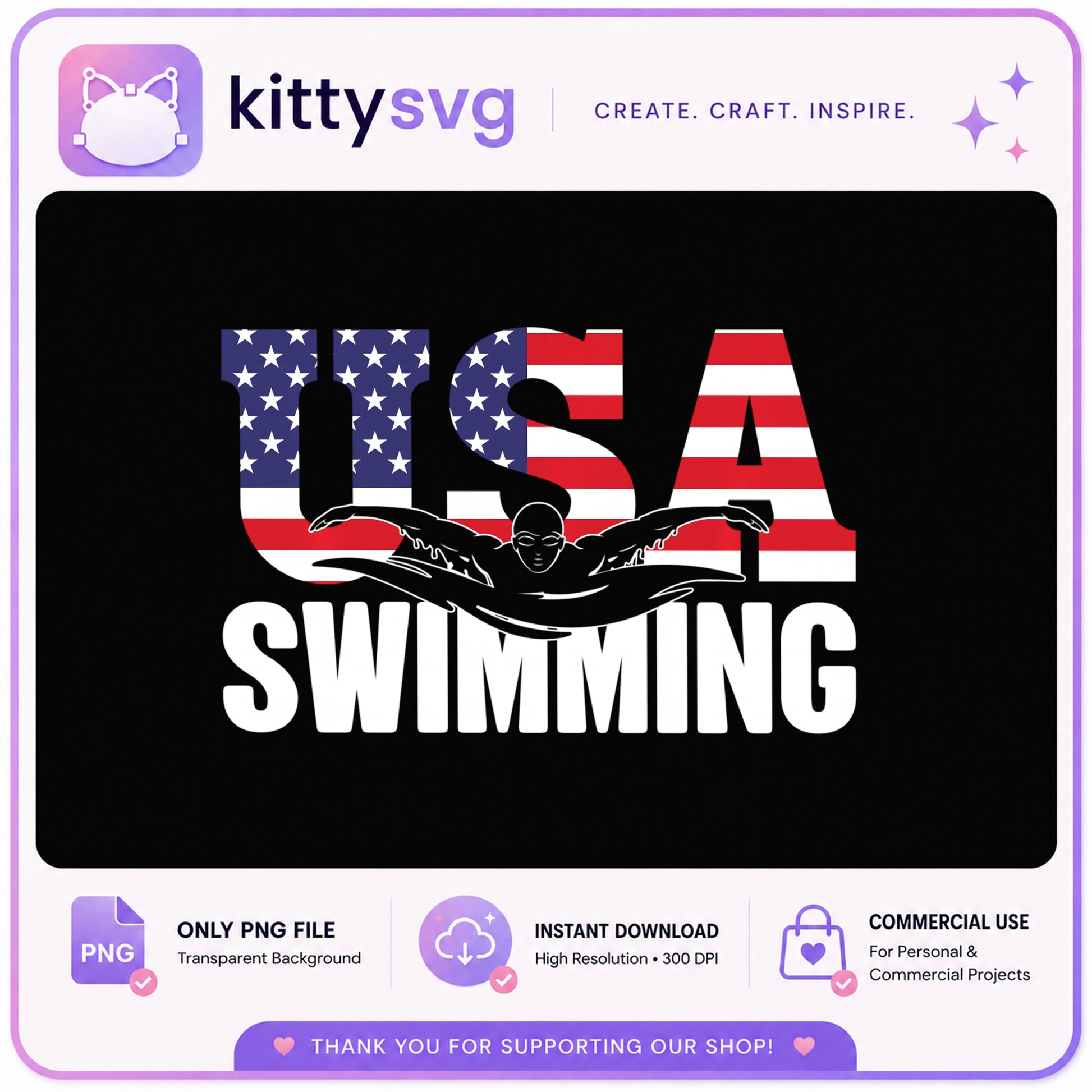 USA Swimming PNG, American Flag Swimmer Shirt, Patriotic PNG