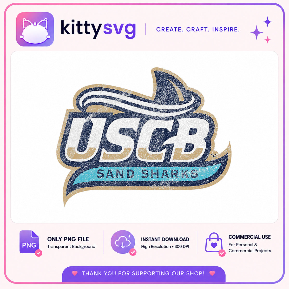 USCB Sand Sharks PNG, College Sports Logo PNG, Vintage Shark PNG