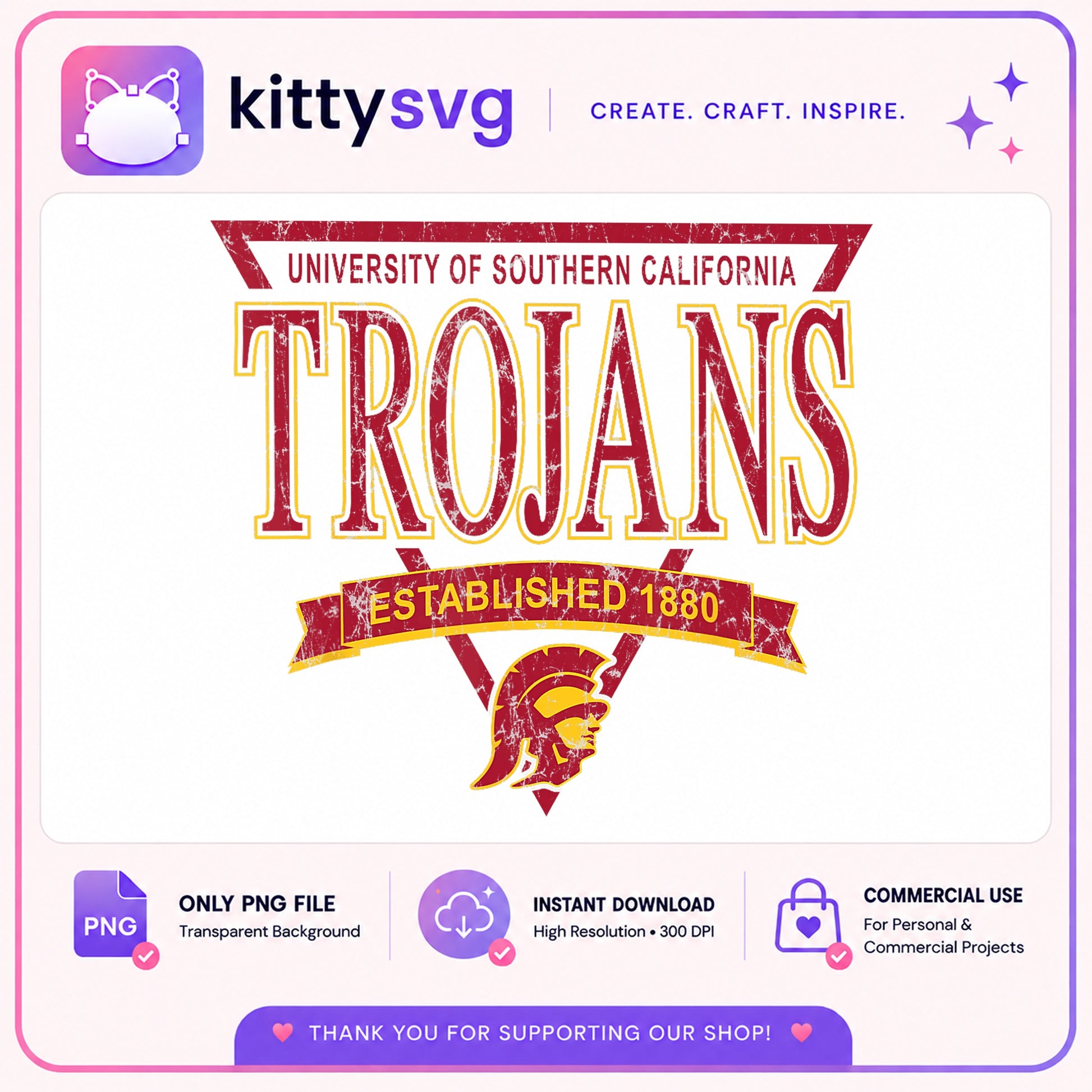 USC Trojans Vintage PNG, University Of Southern California, College PNG