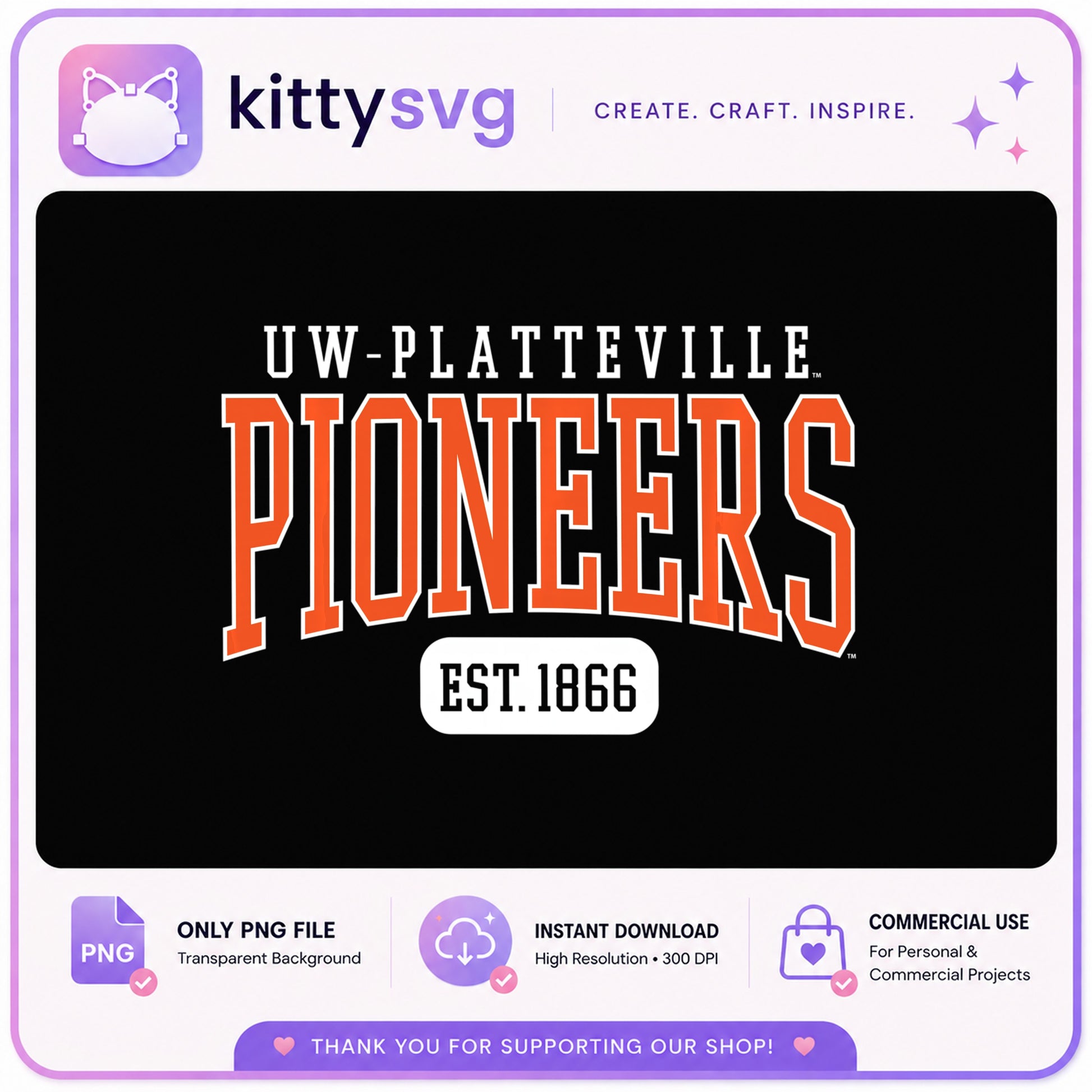 UW-Platteville Pioneers PNG, College Team Shirt PNG, Est 1866 PNG