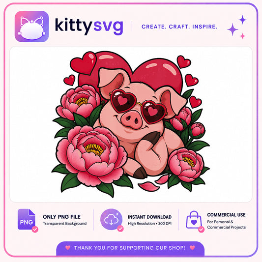 Valentine Pig With Heart Sunglasses PNG, Cute Pig PNG, Valentine PNG