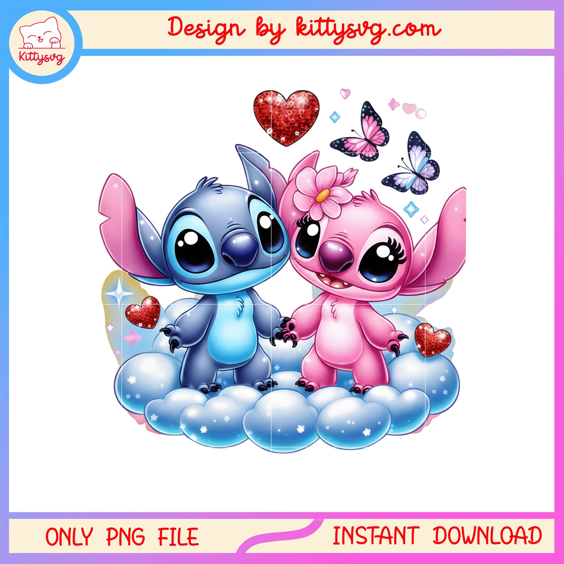 Valentine butterfly cloud stitch png, stitch valentines day​​ png