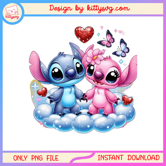Valentine butterfly cloud stitch png, stitch valentines day​​ png