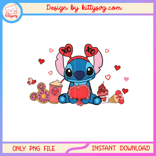 Valentine cake couple stitch png, stitch valentines day​​ png
