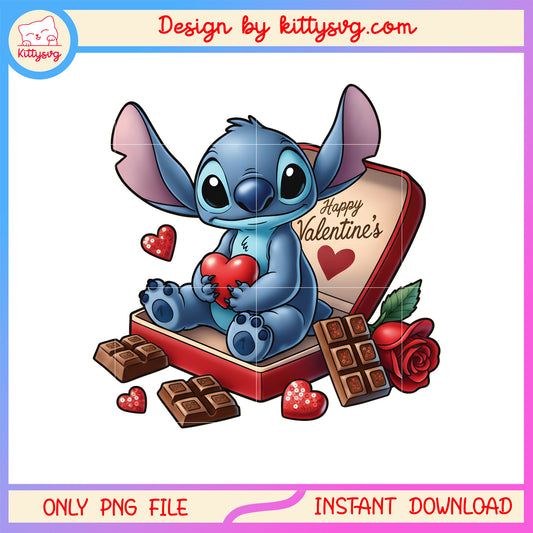 Valentine chocolate rose stitch png, stitch valentines day​​ png