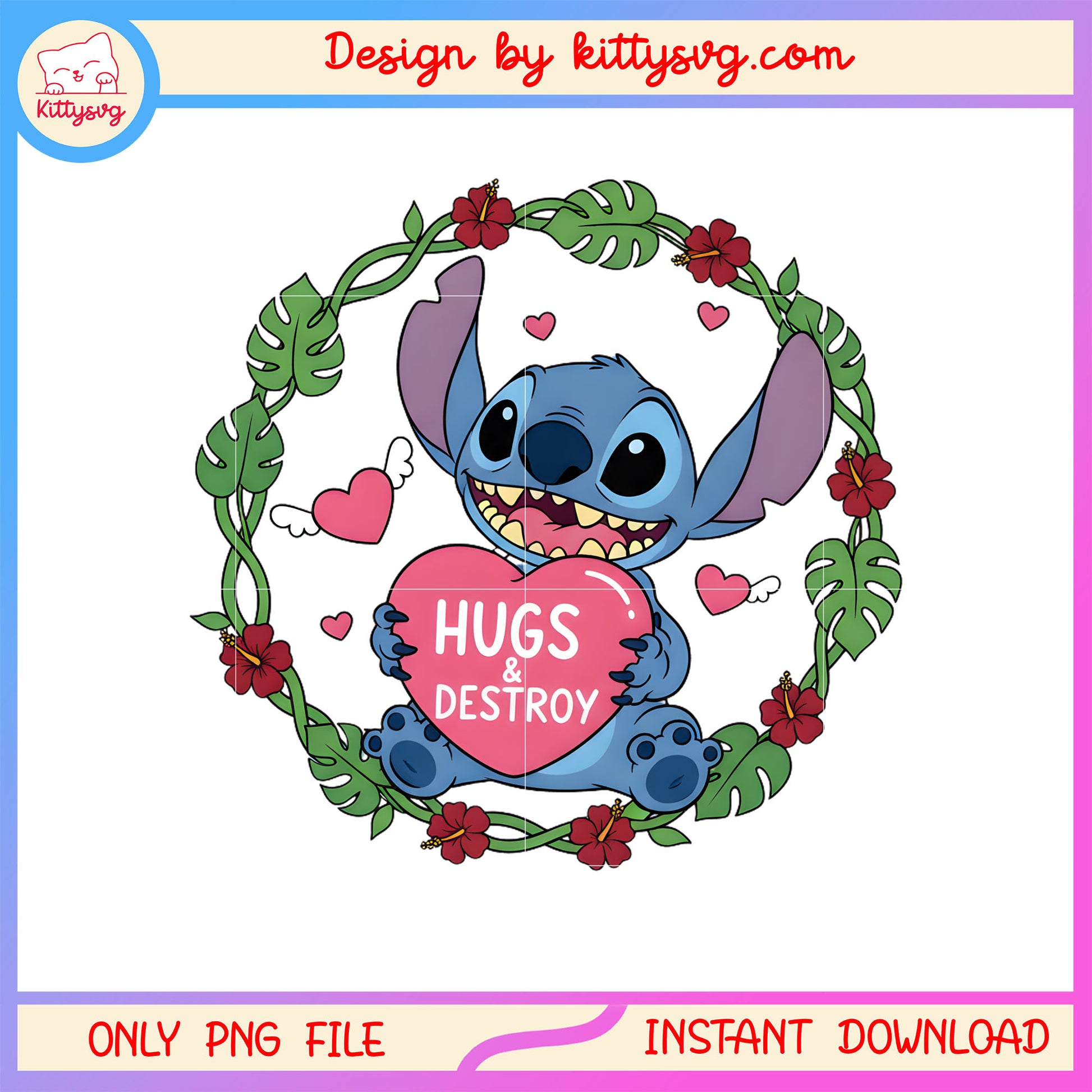 Valentine destroy flower stitch png, stitch valentines day​​ png