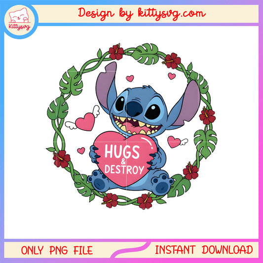Valentine destroy flower stitch png, stitch valentines day​​ png