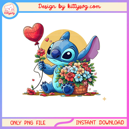 Valentine flower balls stitch png, stitch valentines day​​ png