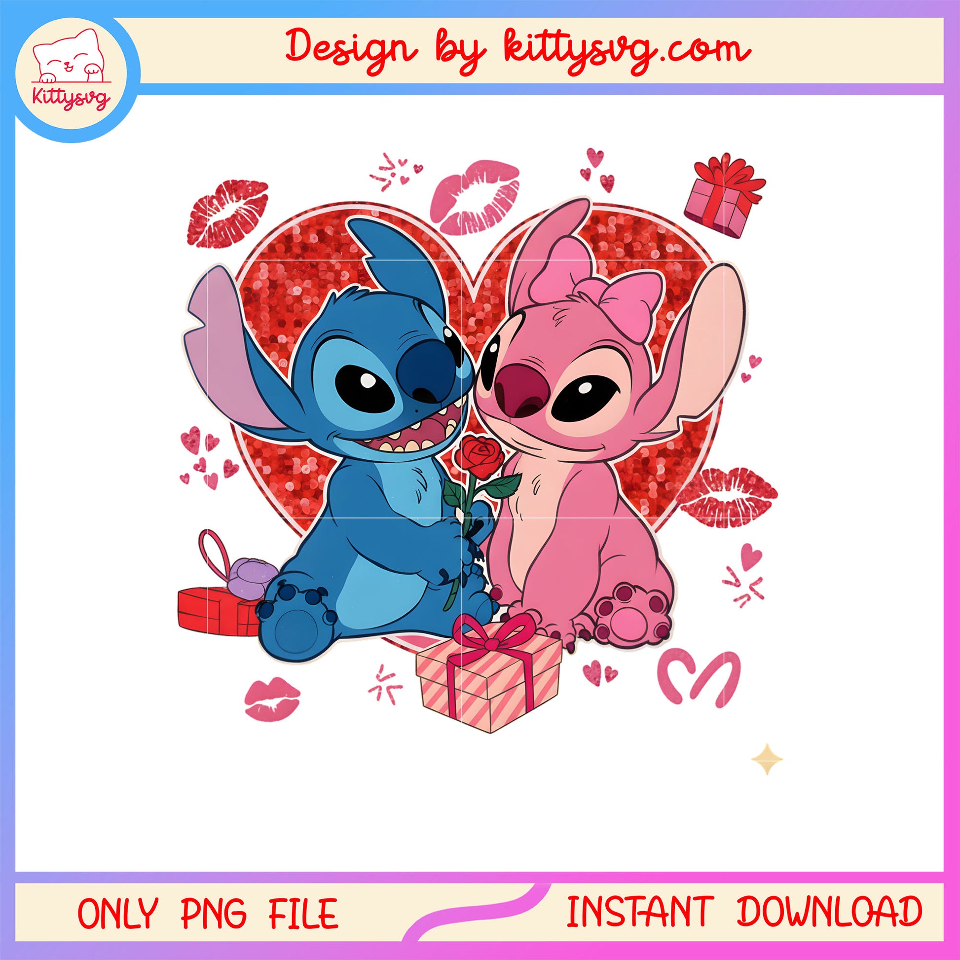 Valentine gifts lips couple png, stitch valentines day​​ png