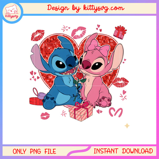 Valentine gifts lips couple png, stitch valentines day​​ png