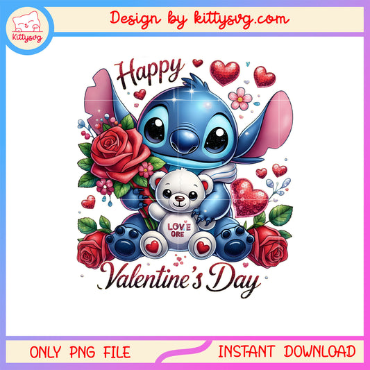Valentine glitter stitch bear png, stitch valentines day​​ png