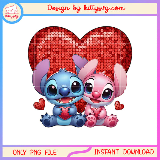 Valentine heart glitter stitch png, stitch valentines day​​ png