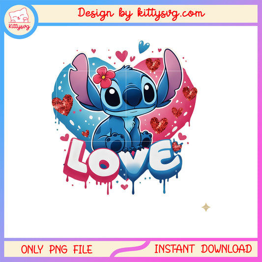 Valentine love flower stitch png, stitch valentines day​​ png