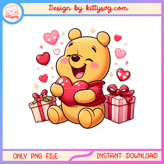 Valentine pooh gift love png, valentine's day pooh bear png