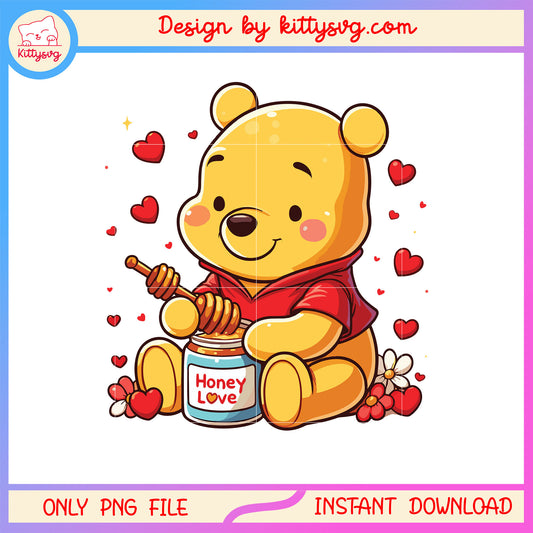 Valentine pooh honey love png, valentine's day pooh​ png
