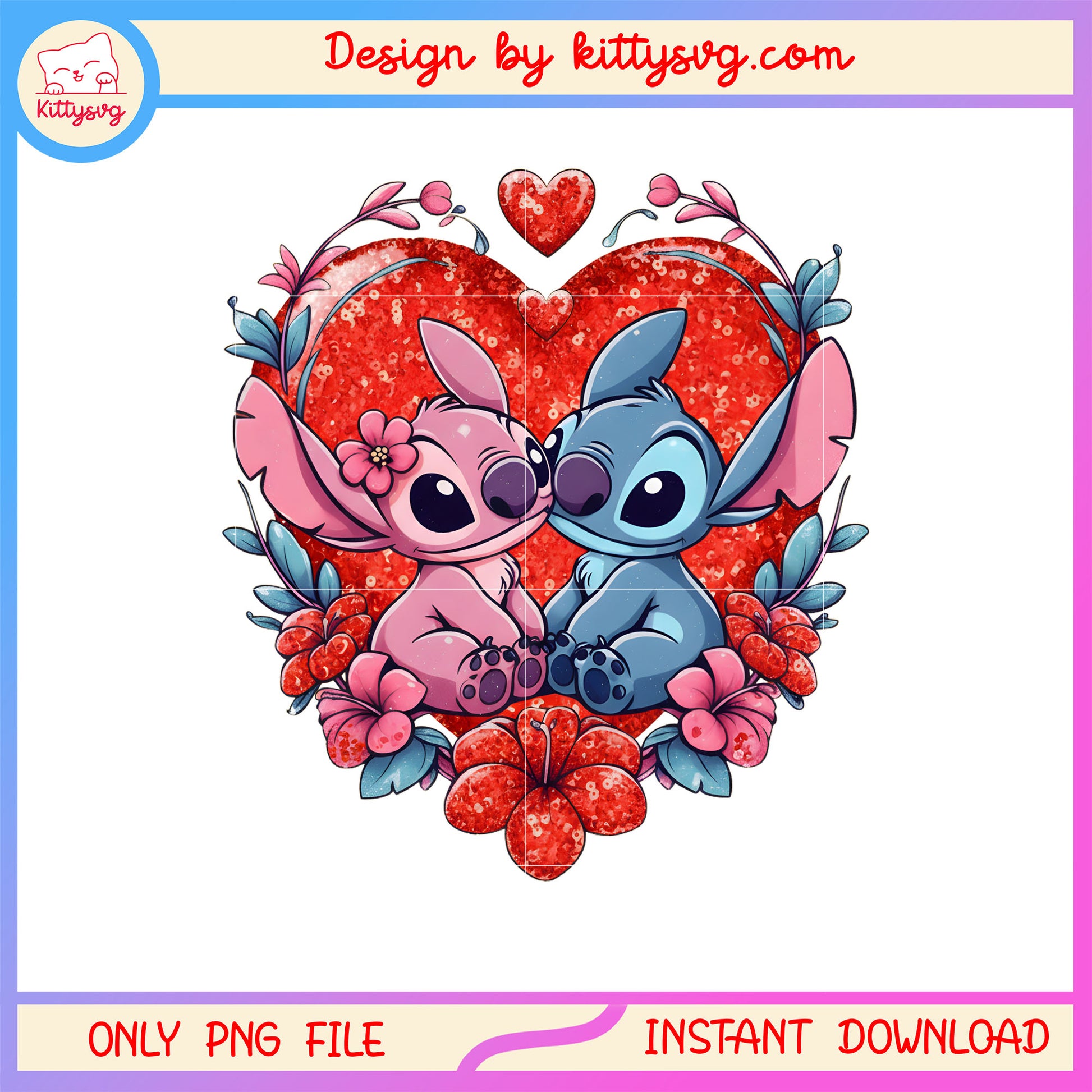 Valentine red flower stitch png, stitch valentines day​​ png