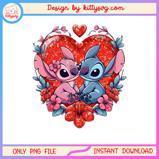 Valentine red flower stitch png, stitch valentines day​​ png