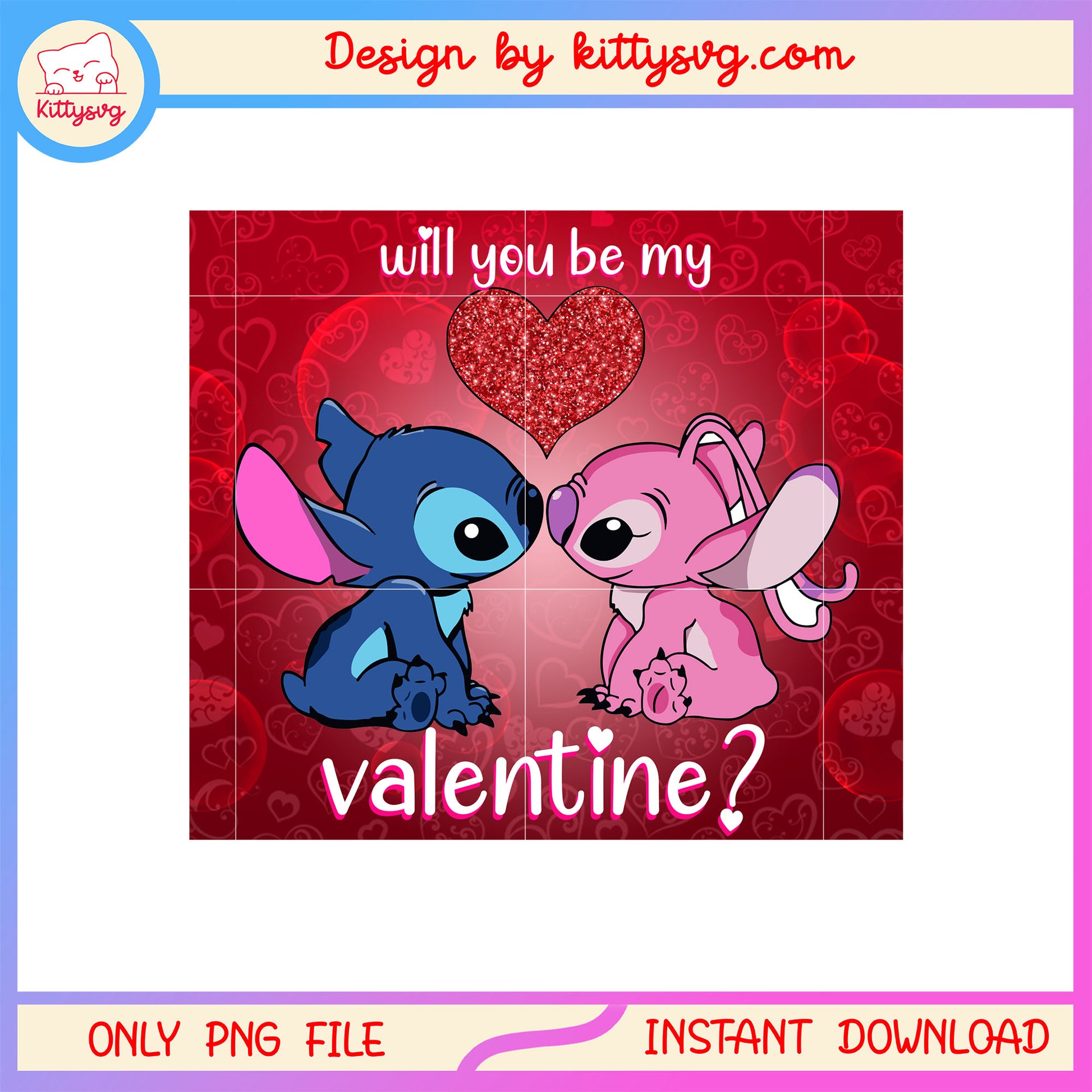 Valentine red poster couple png, stitch valentines day​​ png