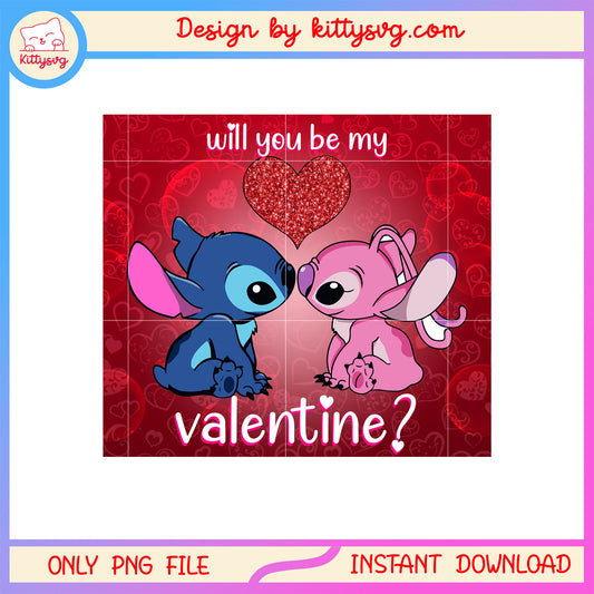 Valentine red poster couple png, stitch valentines day​​ png
