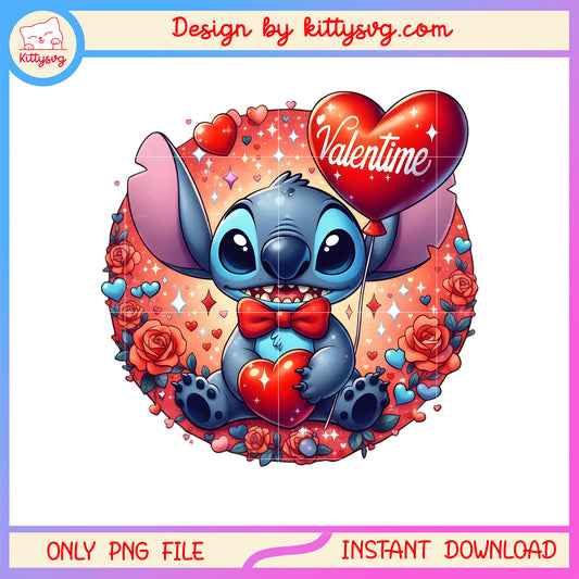 Valentine red poster stitch png, stitch valentines day​​ png
