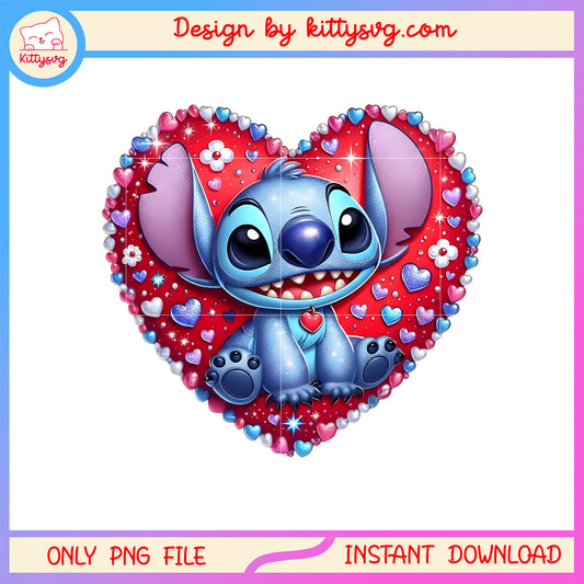 Valentine red stitch custom png, stitch valentines day​​ png