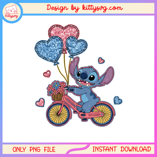 Valentine stitch balls bicycle png, stitch valentines day​​ png