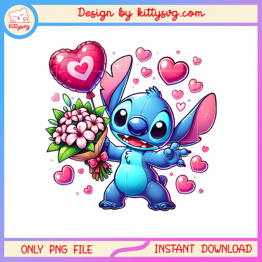 Valentine stitch balls flower png, stitch valentines day​​ png