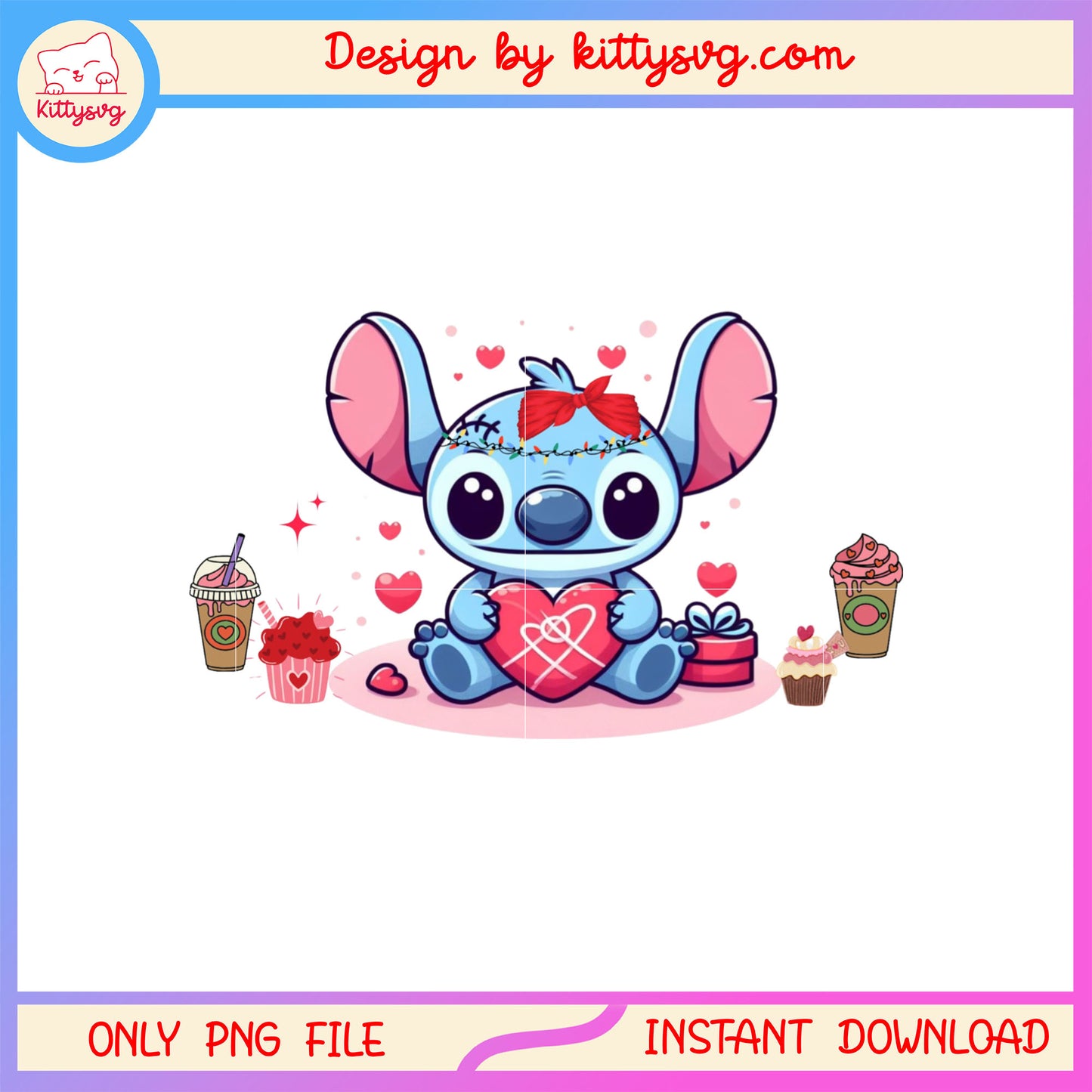 Valentine stitch cake love png, stitch valentines day​​ png