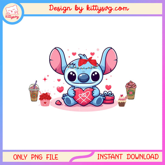 Valentine stitch cake love png, stitch valentines day​​ png