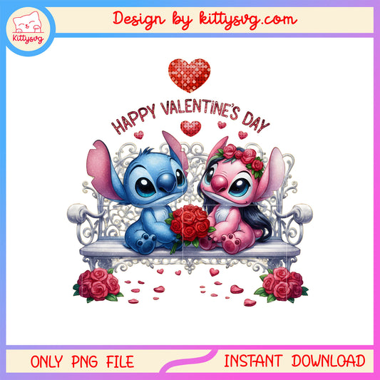 Valentine stitch couple rose png, stitch valentines day​​ png