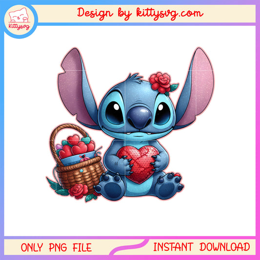 Valentine stitch gift hearts png, stitch valentines day​​ png