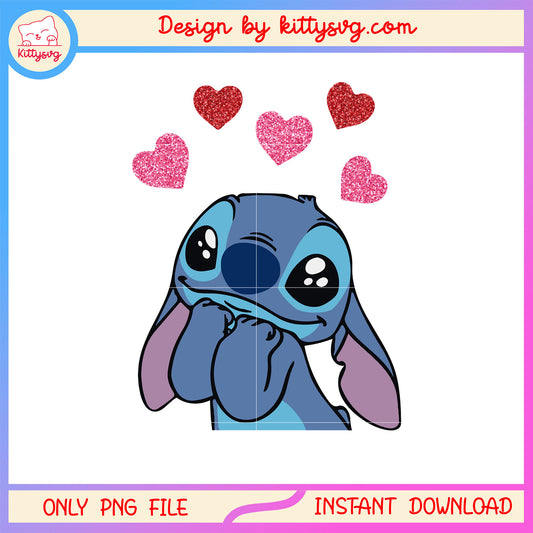 Valentine stitch glitter love png, stitch valentines day​​ png
