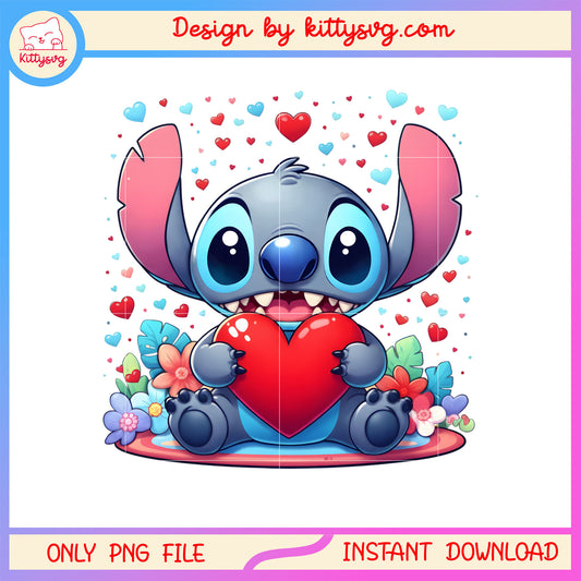 Valentine stitch love flower png, stitch valentines day​​ png