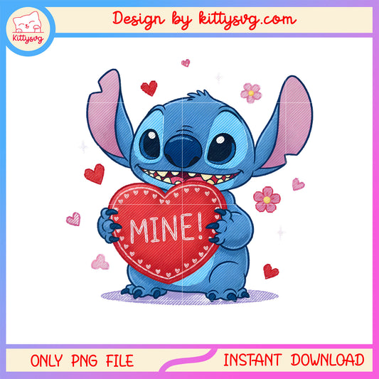 Valentine stitch mine flower png, stitch valentines day​ png
