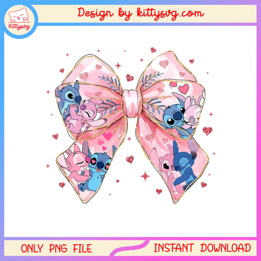 Valentine stitch pink bow png, stitch valentines day​​ png