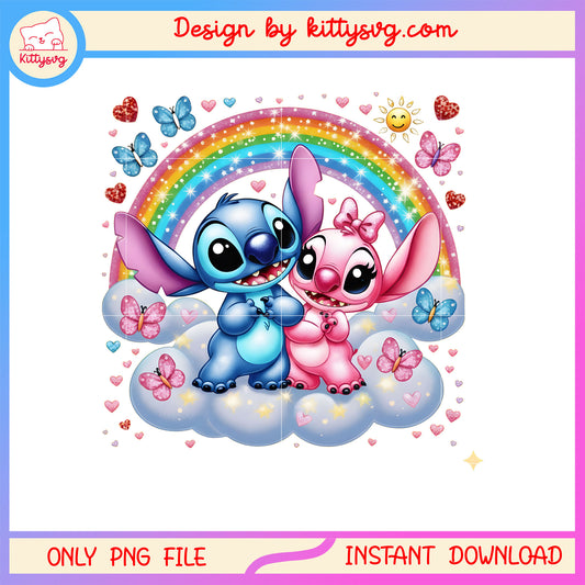 Valentine stitch rainbow cloud png, stitch valentines day​​ png