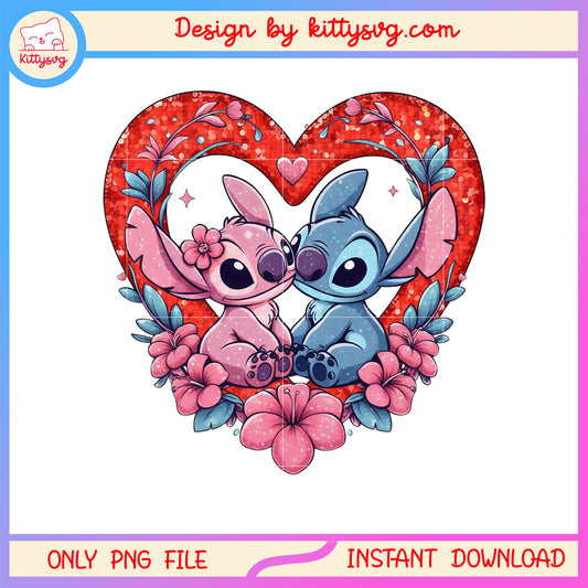 Valentine stitch red hearts png, stitch valentines day​​ png (2)