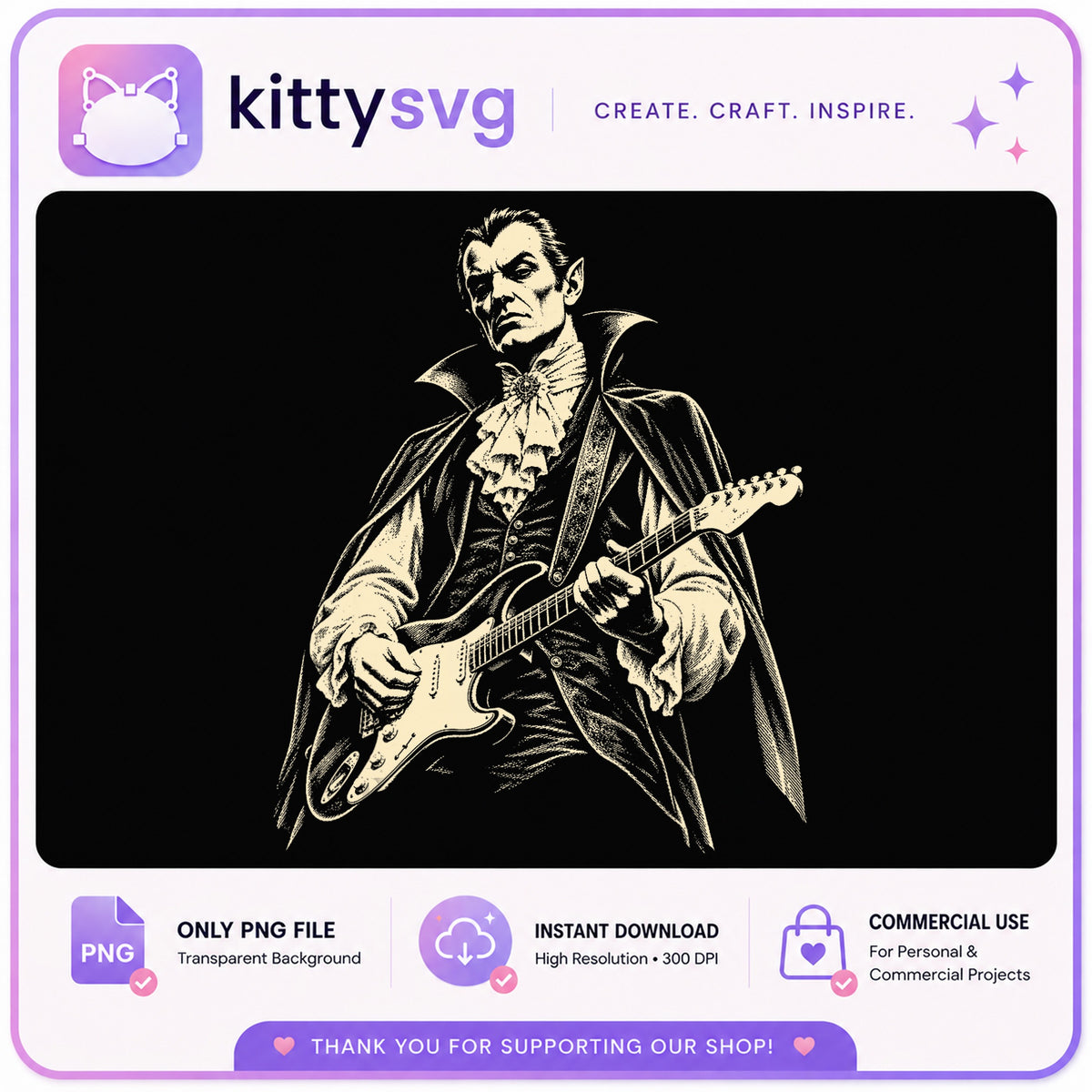 Vampire Playing Guitar PNG, Halloween Rock Music PNG, Gothic Dracula PNG