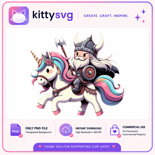 Viking Riding Unicorn PNG, Cute Viking Clipart, Unicorn PNG