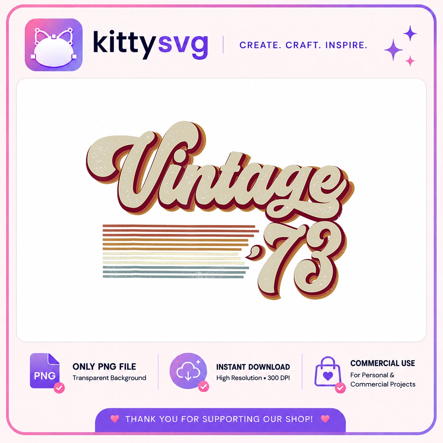 Vintage 1973 PNG, Retro 73 Birthday PNG, 50th Birthday PNG