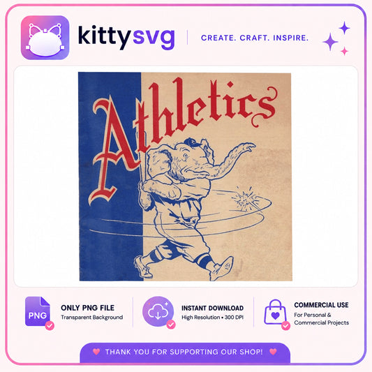 Vintage Athletics Elephant Baseball PNG, Retro Sports PNG, Baseball Team PNG