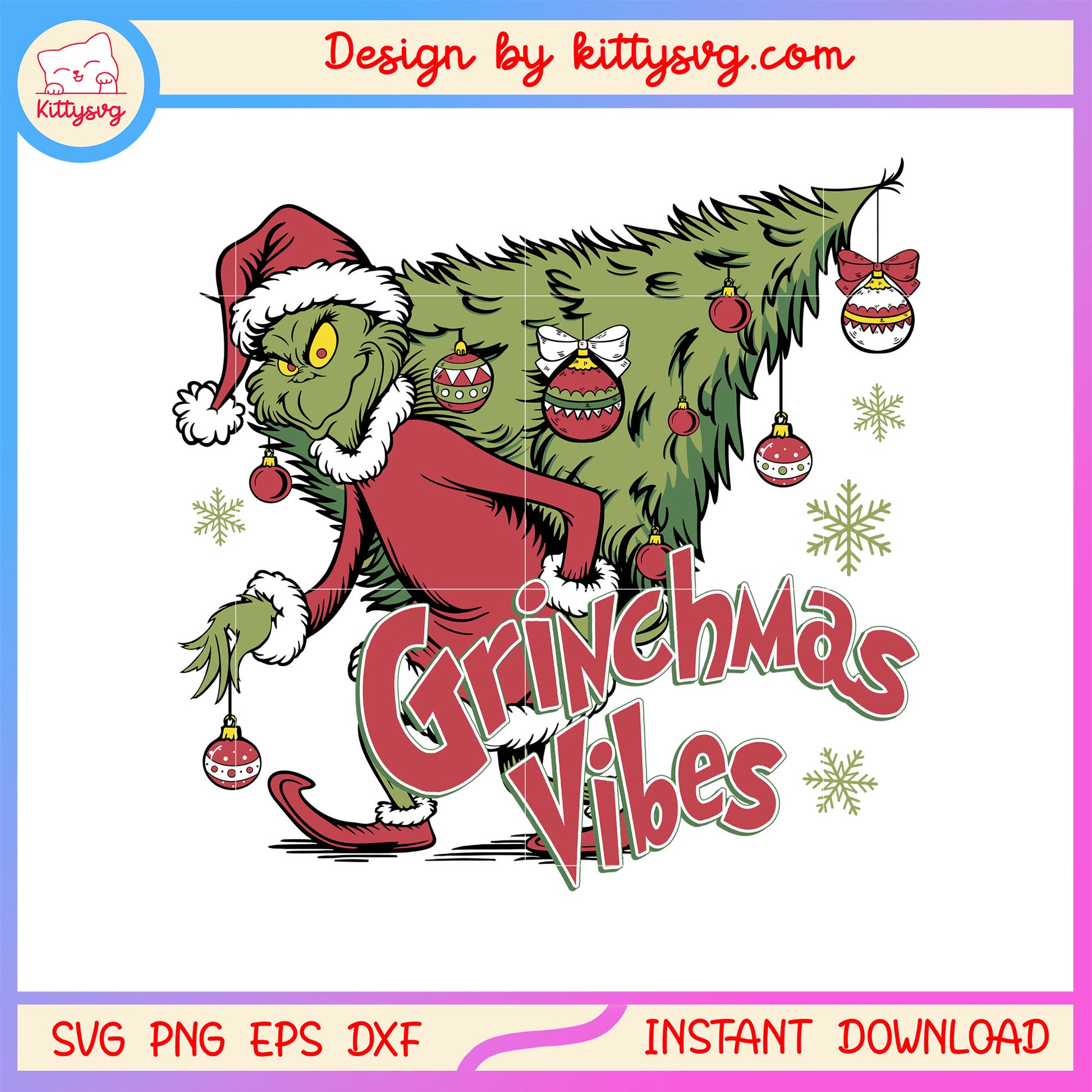 Vintage christmas tree grinchmas vibes design svg, grinch decor svg