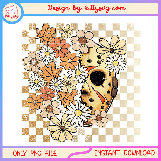Vintage floral jason voorhees face png, horror characters png, horror movie png