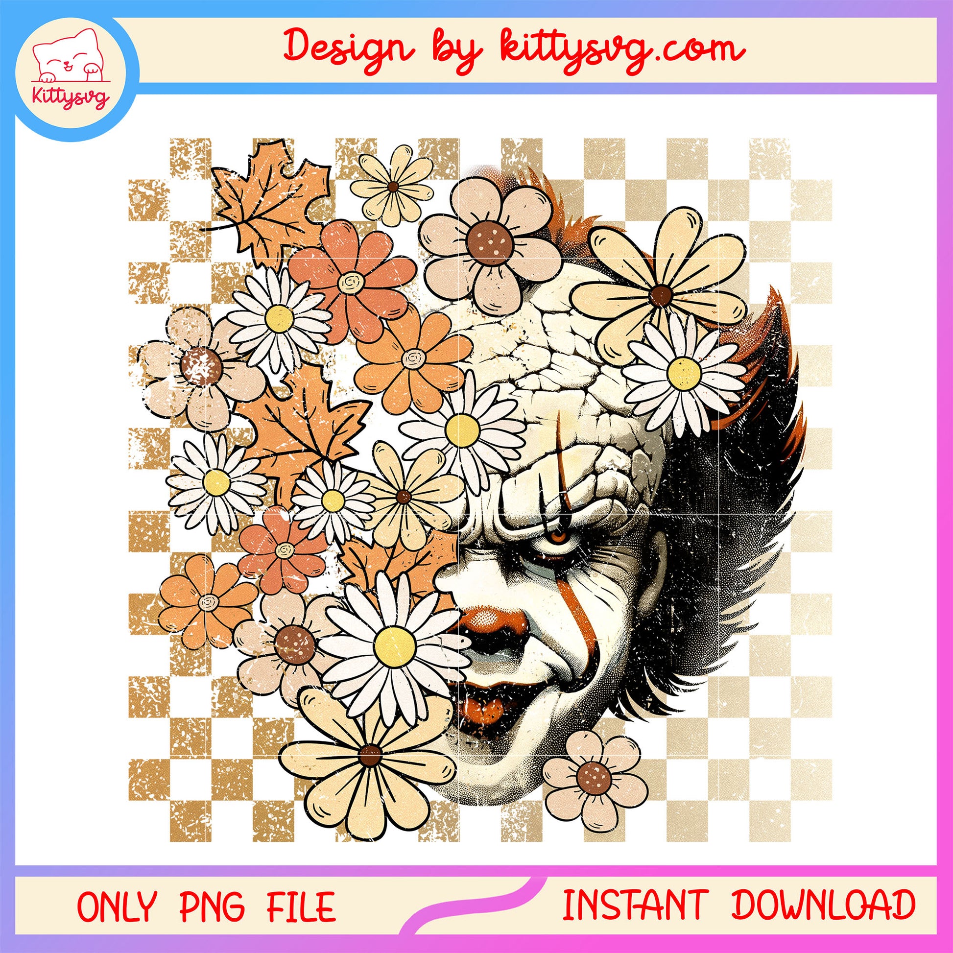 Vintage floral pennywise face png, horror characters png, pennywise png