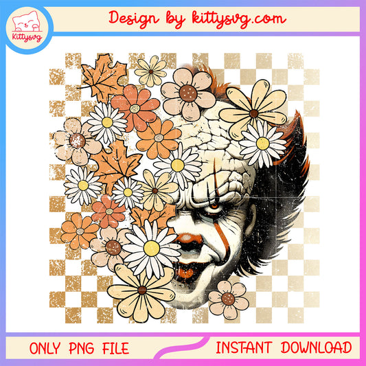 Vintage floral pennywise face png, horror characters png, pennywise png