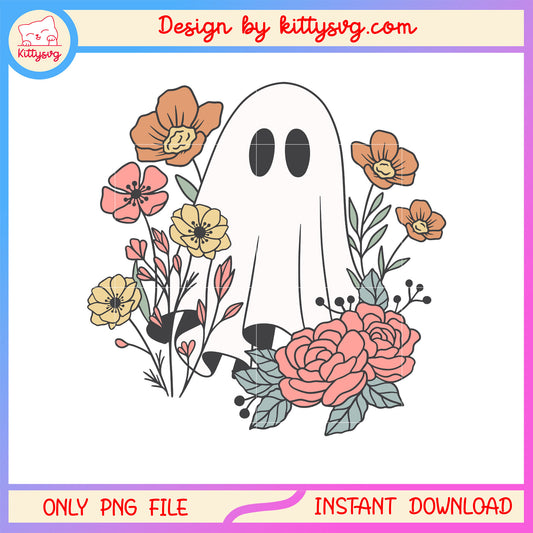 Vintage floral sheet ghost halloween png, ghost halloween​ png