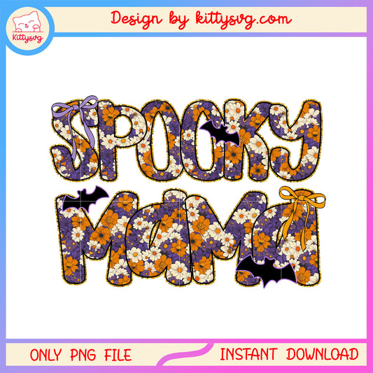 Vintage floral spooky mama png, font design png, vintage png