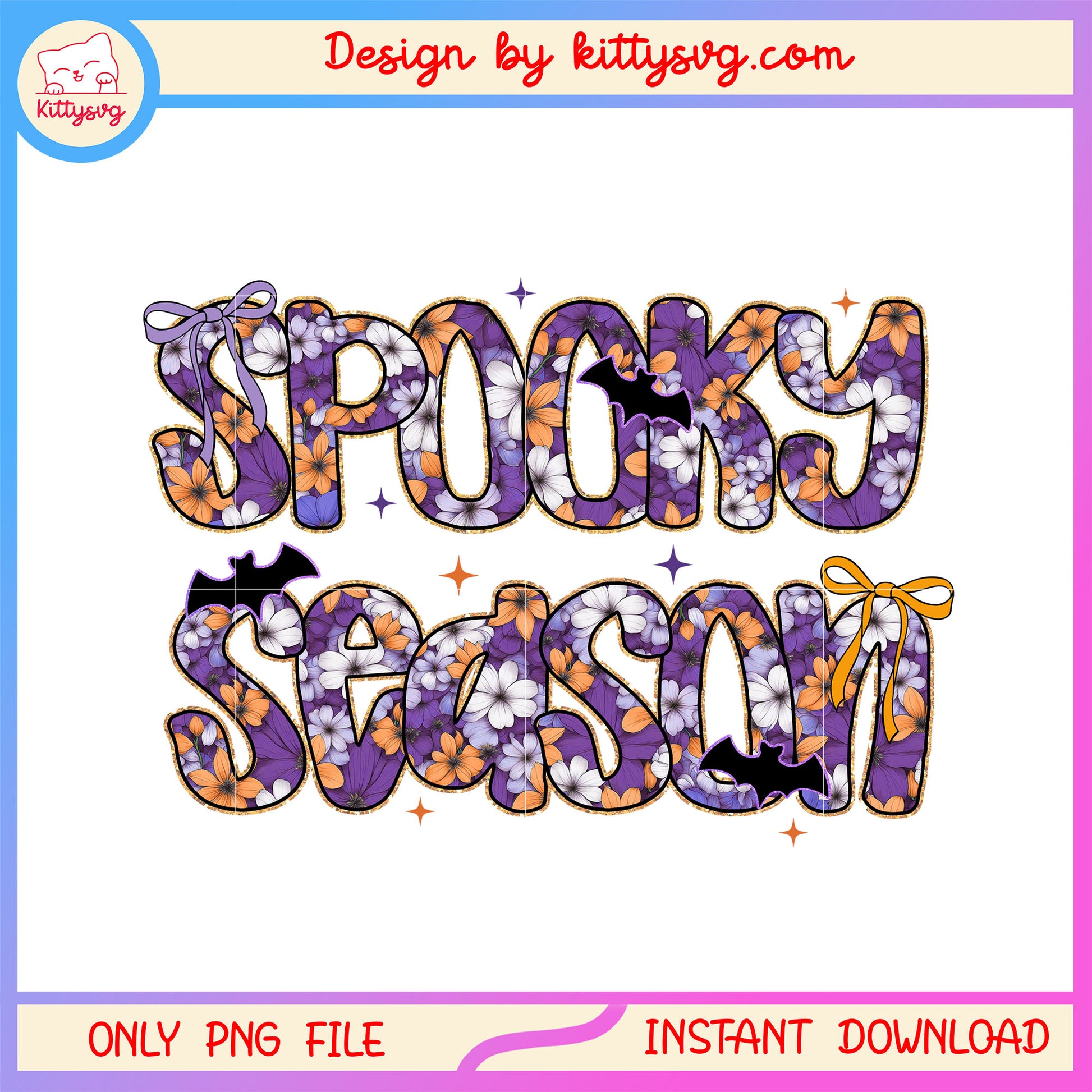 Vintage floral spooky season png, vintage png, halloween font png