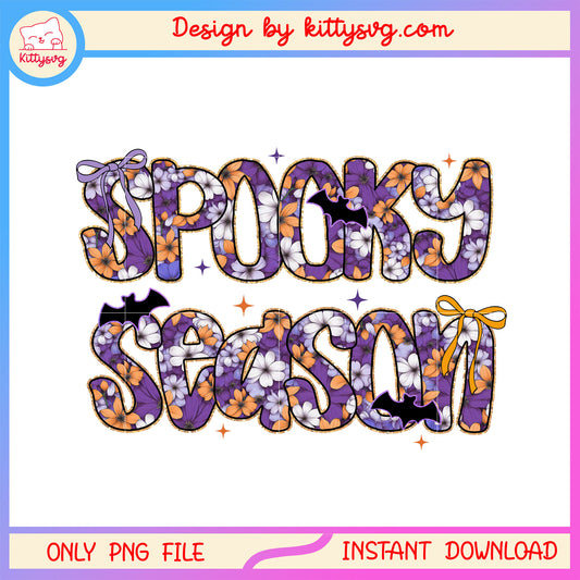 Vintage floral spooky season png, vintage png, halloween font png